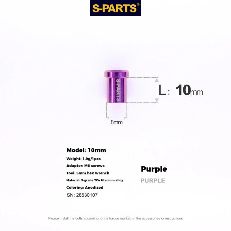 S-PARTS Titanium C-Clamp Fixing Nuts — 8–40mm — For M6 Bolts — 10mm / Purple