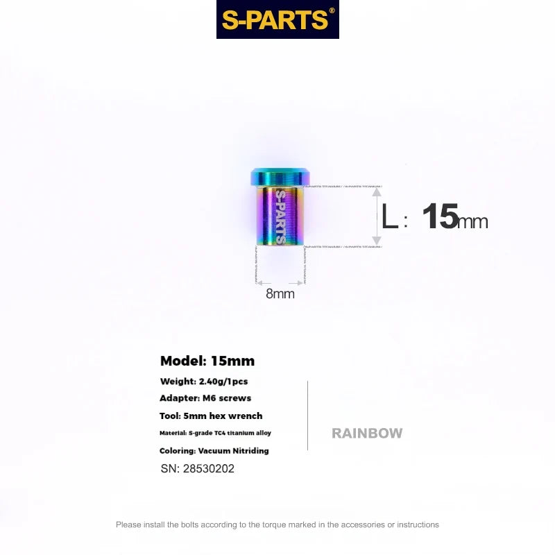 S-PARTS Titanium C-Clamp Fixing Nuts — 8–40mm — For M6 Bolts — 15mm / Rainbow