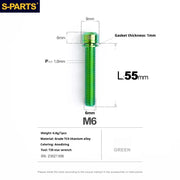 S-PARTS A2 M6 TC4 Titanium Bolts — 10–55mm — Multiple Colors — L55mm / Green