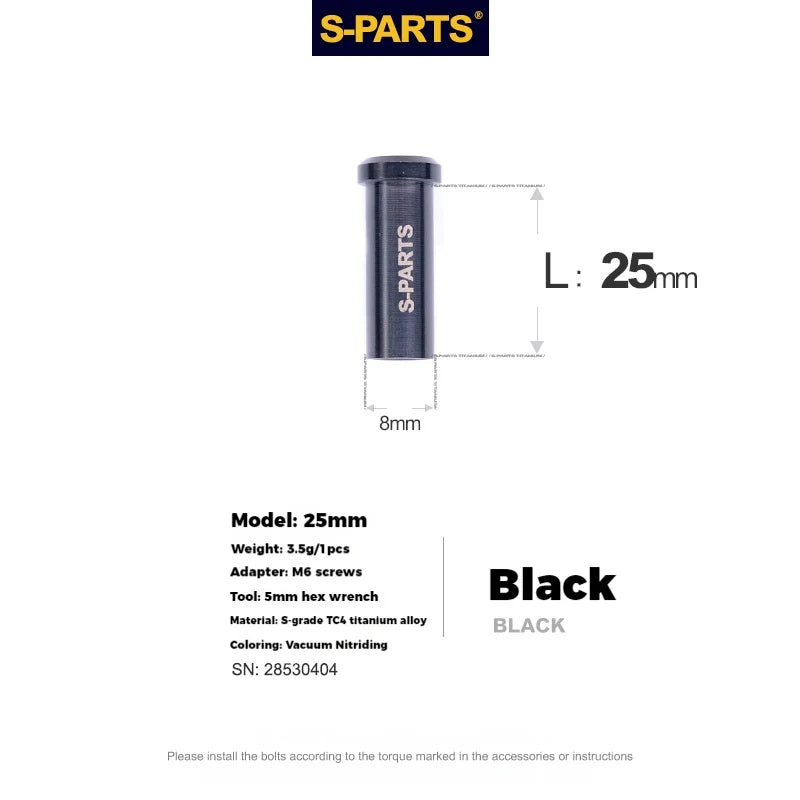 S-PARTS Titanium C-Clamp Fixing Nuts — 8–40mm — For M6 Bolts — 25mm / Black
