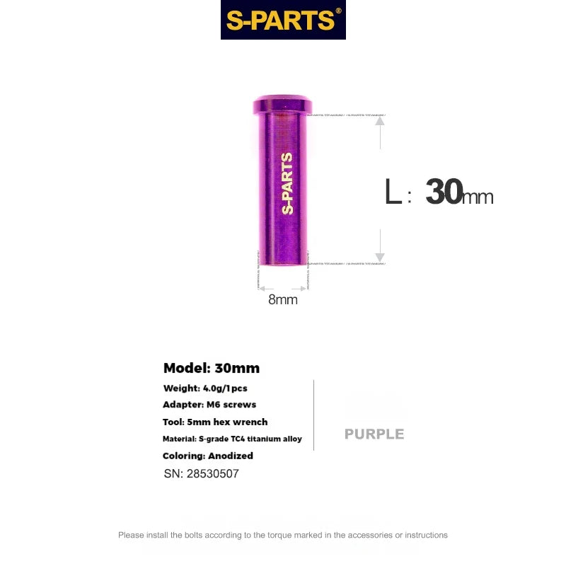S-PARTS Titanium C-Clamp Fixing Nuts — 8–40mm — For M6 Bolts — 30mm / Purple