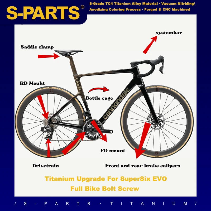 S-PARTS Titanium Bolt Upgrade Kit for Cannondale SuperSix EVO | Ultimate Lightweight High-Performance Full Bike Set
