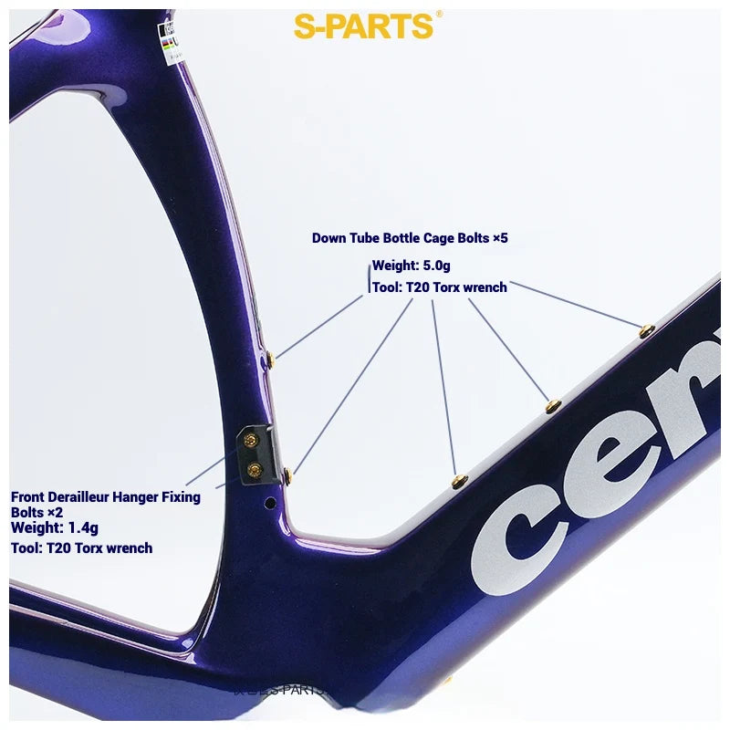 S-PARTS Cervélo S5 Titanium Bolt Kit | Full Frame Lightweight Upgrade Set | CNC TC4 Ti Bolts for Cervélo S5 - Detail 4