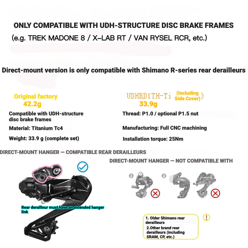 Chaser Titanium UDH Direct Mount Derailleur Hanger for Shimano — Trek Madone Gen 8, Colnago V5RS, Y1RS & QUICKER ONE