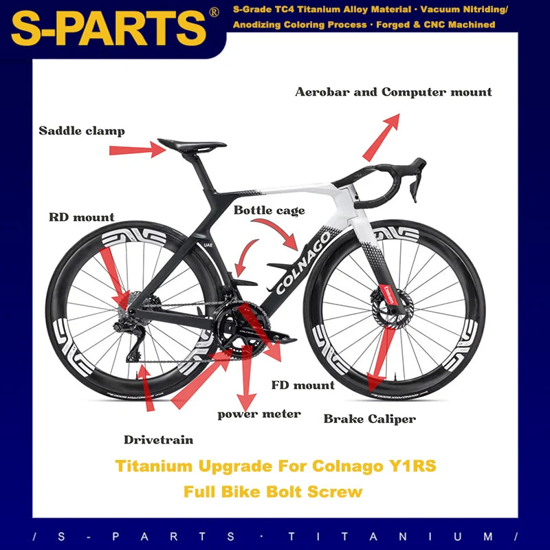 S-PARTS Colnago Y1RS Complete Titanium Bolt Kit | Handlebar / Seatpost / Frame / Bottle Cage Full Upgrade