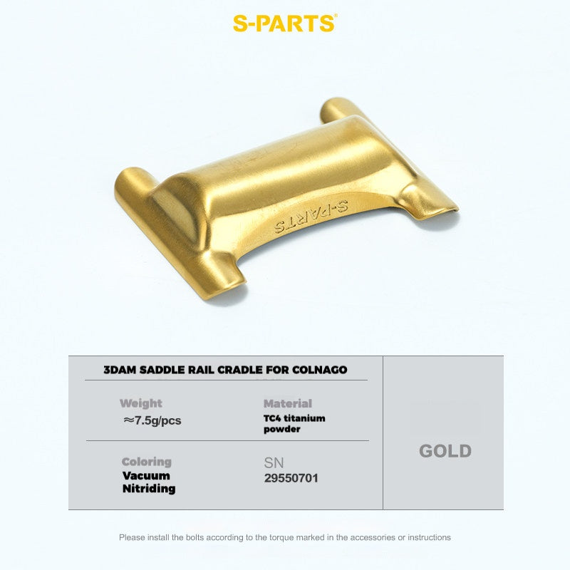 Colnago Y1RS / V5RS 3DAM Titanium Seatpost Clamp Kit — Yoke & Cradle Components 3D Printed Saddle Base (Seatpost Cradle) Gold