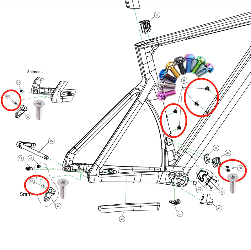 S-PARTS Canyon Aeroad CFR / CF SLX Full Titanium Bolt Upgrade Kit | Handlebar / Stem / Seatpost / Saddle / Derailleur - Detail 6