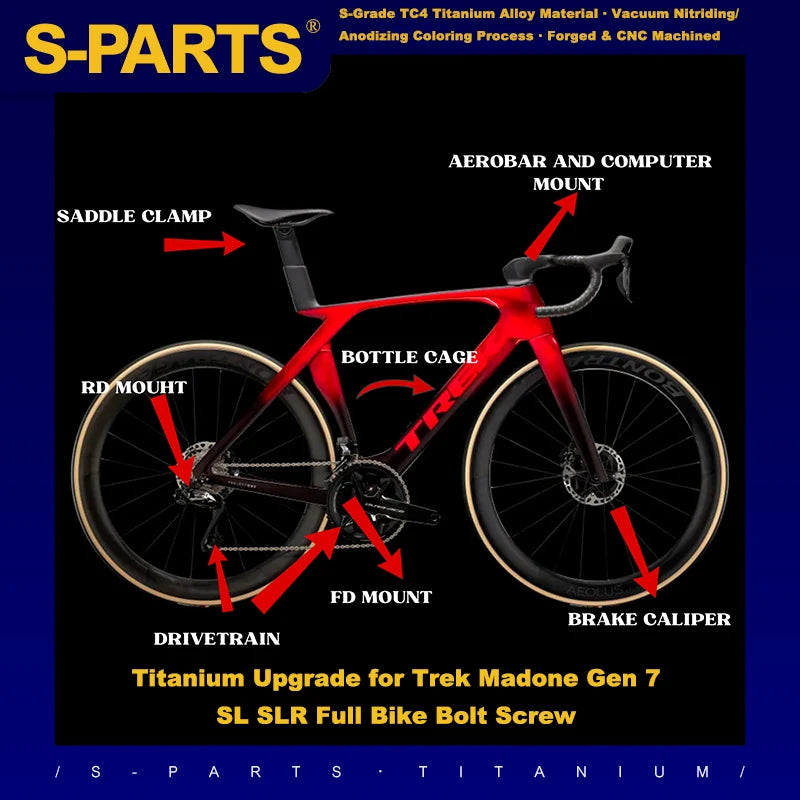 S-PARTS Complete Titanium Bolt Upgrade for Trek Madone Gen 7 SLR / SL | Shimano / SRAM Shift & Brake Kits