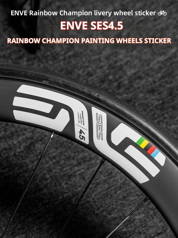ENVE SES 4.5 Rainbow & World Championship Wheel Decal Set — Front 4.5 & Rear 5.6 Stickers — Pogacar-Style Custom Rims