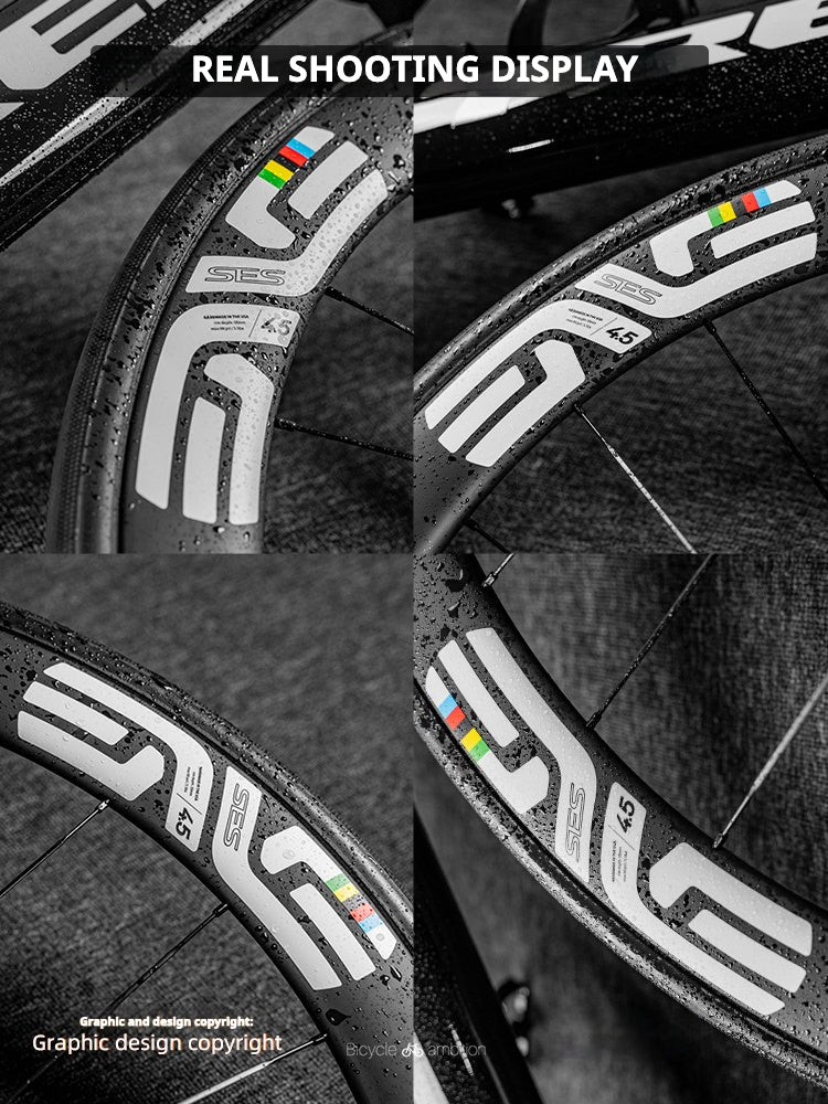 ENVE SES 4.5 Rainbow & World Championship Wheel Decal Set — Front 4.5 & Rear 5.6 Stickers — Pogacar-Style Custom Rims - Detail 2