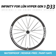 S-PARTS Infinity Logo Decals for Lún HYPER 3 D33 Gen 3 — Waterproof Overlay Set for Two Wheels + Spares