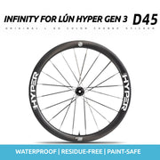 S-PARTS Infinity Logo Decals for Lún HYPER 3 D45 Gen 3 — Waterproof Overlay Set for Two Wheels + Spares