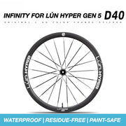 S-PARTS Infinity Logo Decals for Lún HYPER 5 D40 Gen 5 — Waterproof Overlay Set for Two Wheels + Spares