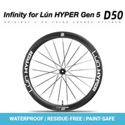 S-PARTS Infinity Logo Decals for Lún HYPER 5 D50 Gen 5 — Waterproof Overlay Set for Two Wheels + Spares