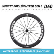 S-PARTS Infinity Logo Decals for Lún HYPER 5 D60 Gen 5 — Waterproof Overlay Set for Two Wheels + Spares