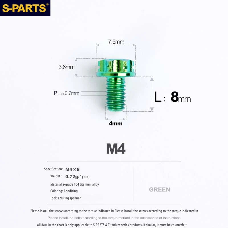 S-PARTS A3 Gold M4 TC4 Titanium Screw Bolt | Standard Parts for Electric Vehicle Motorcycle Car - Detail 6