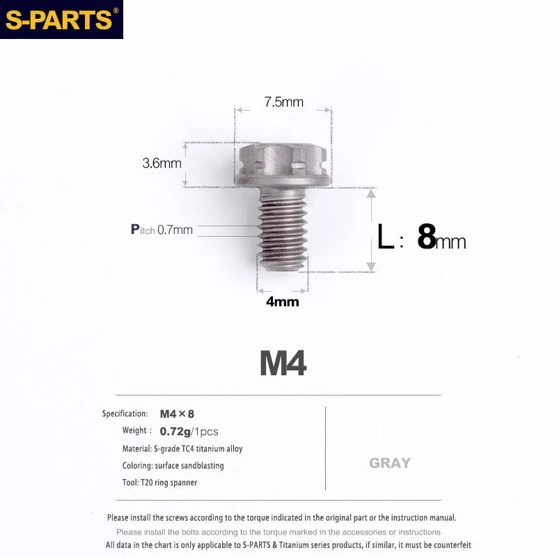 S-PARTS A3 Gold M4 TC4 Titanium Screw Bolt | Standard Parts for Electric Vehicle Motorcycle Car - Detail 8