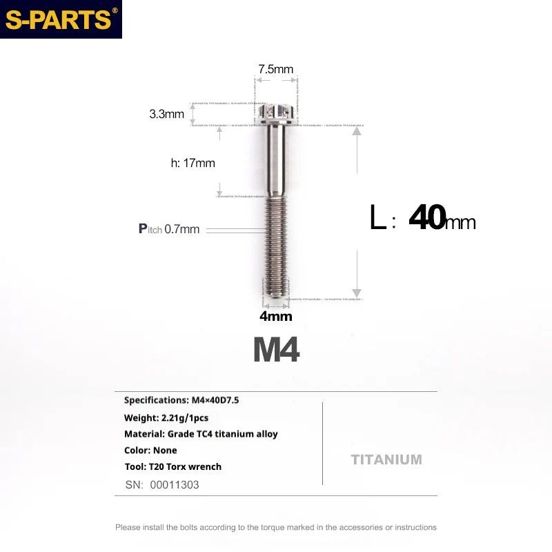 S-PARTS A3 Gold M4 TC4 Titanium Screw Bolt | Standard Parts for Electric Vehicle Motorcycle Car - Detail 101