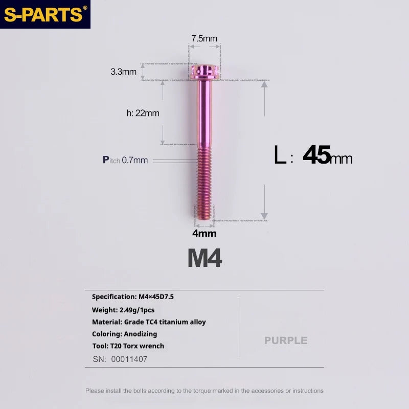 S-PARTS A3 Gold M4 TC4 Titanium Screw Bolt | Standard Parts for Electric Vehicle Motorcycle Car - Detail 110