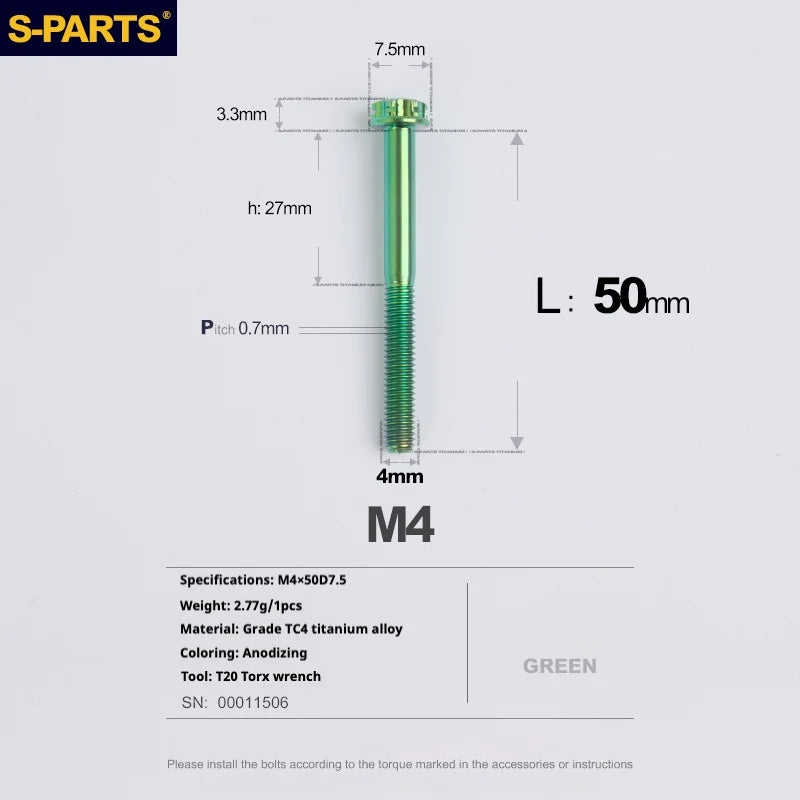 S-PARTS A3 Gold M4 TC4 Titanium Screw Bolt | Standard Parts for Electric Vehicle Motorcycle Car - Detail 111