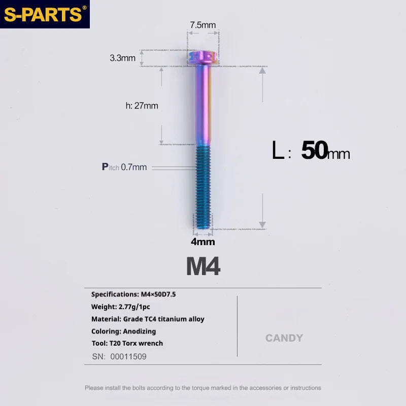 S-PARTS A3 Gold M4 TC4 Titanium Screw Bolt | Standard Parts for Electric Vehicle Motorcycle Car - Detail 112