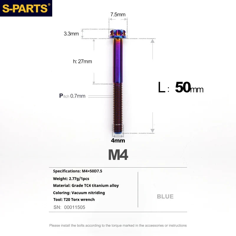 S-PARTS A3 Gold M4 TC4 Titanium Screw Bolt | Standard Parts for Electric Vehicle Motorcycle Car - Detail 113