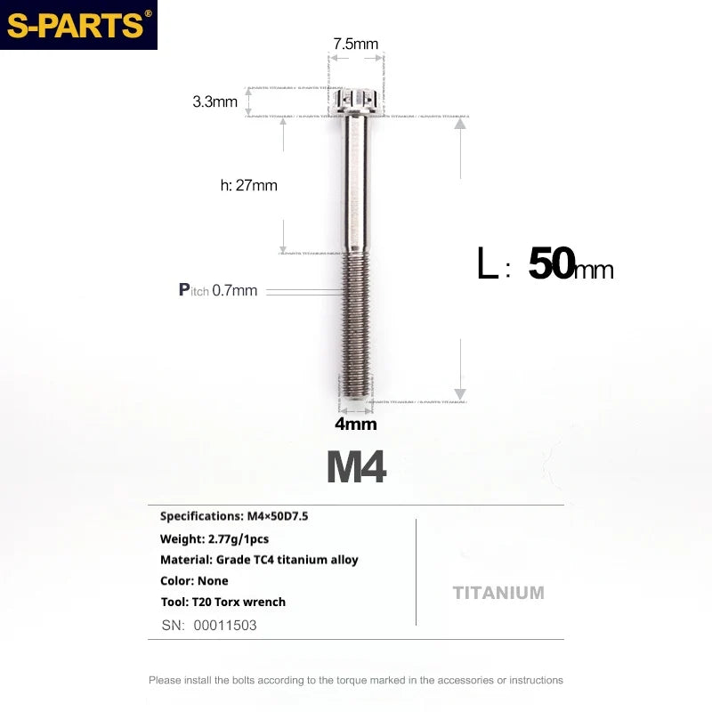 S-PARTS A3 Gold M4 TC4 Titanium Screw Bolt | Standard Parts for Electric Vehicle Motorcycle Car - Detail 117