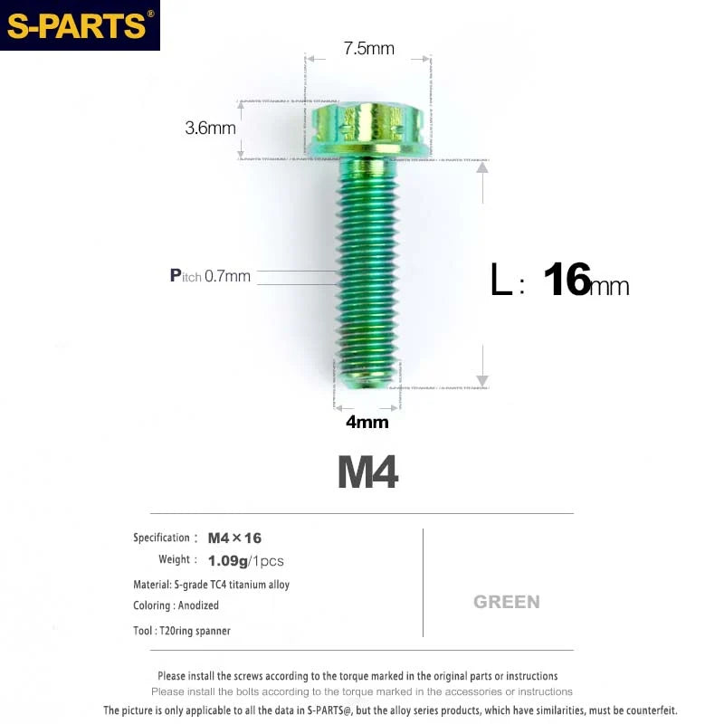 S-PARTS A3 Gold M4 TC4 Titanium Screw Bolt | Standard Parts for Electric Vehicle Motorcycle Car - Detail 38