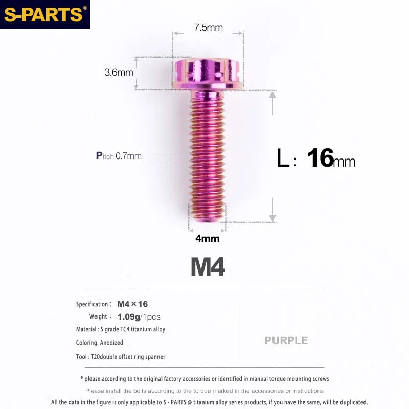 S-PARTS A3 Gold M4 TC4 Titanium Screw Bolt | Standard Parts for Electric Vehicle Motorcycle Car - Detail 39