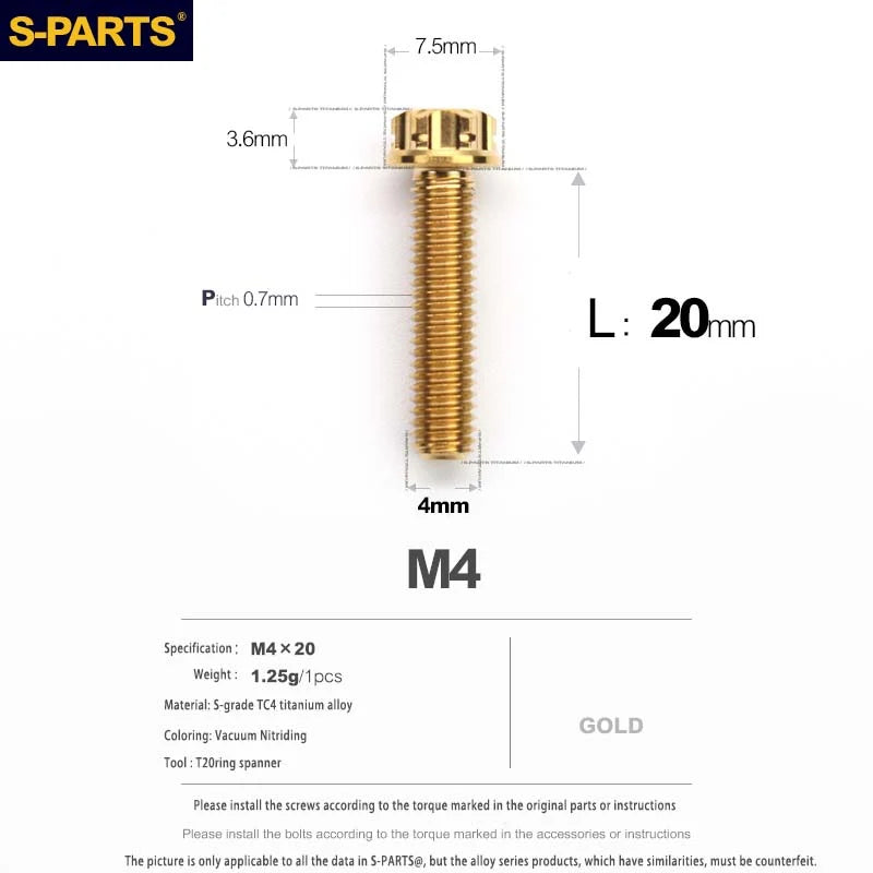 S-PARTS A3 Gold M4 TC4 Titanium Screw Bolt | Standard Parts for Electric Vehicle Motorcycle Car - Detail 43