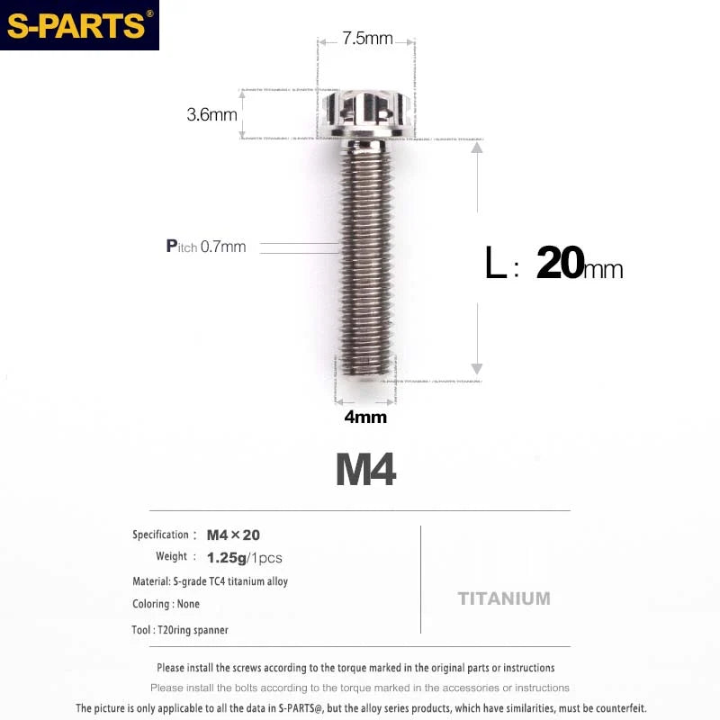 S-PARTS A3 Gold M4 TC4 Titanium Screw Bolt | Standard Parts for Electric Vehicle Motorcycle Car - Detail 45