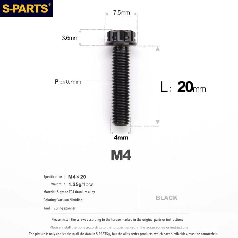 S-PARTS A3 Gold M4 TC4 Titanium Screw Bolt | Standard Parts for Electric Vehicle Motorcycle Car - Detail 46