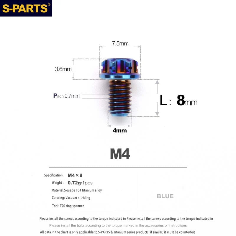 S-PARTS A3 Gold M4 TC4 Titanium Screw Bolt | Standard Parts for Electric Vehicle Motorcycle Car - Detail 52