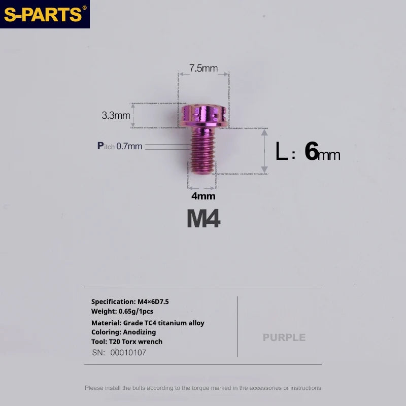 S-PARTS A3 Gold M4 TC4 Titanium Screw Bolt | Standard Parts for Electric Vehicle Motorcycle Car - Detail 60