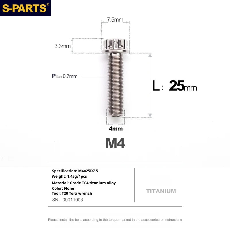 S-PARTS A3 Gold M4 TC4 Titanium Screw Bolt | Standard Parts for Electric Vehicle Motorcycle Car - Detail 80