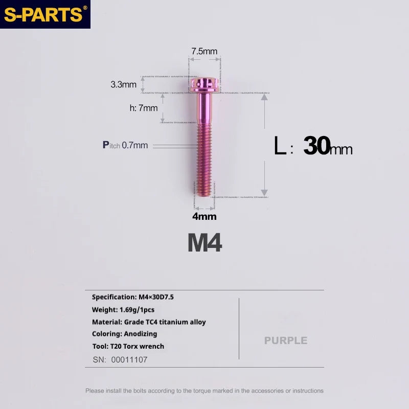 S-PARTS A3 Gold M4 TC4 Titanium Screw Bolt | Standard Parts for Electric Vehicle Motorcycle Car - Detail 87