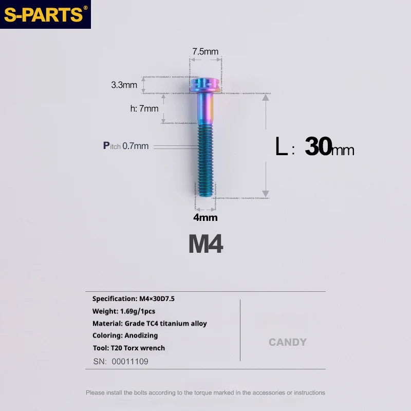 S-PARTS A3 Gold M4 TC4 Titanium Screw Bolt | Standard Parts for Electric Vehicle Motorcycle Car - Detail 89