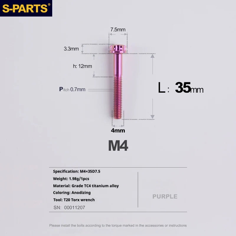 S-PARTS A3 Gold M4 TC4 Titanium Screw Bolt | Standard Parts for Electric Vehicle Motorcycle Car - Detail 92