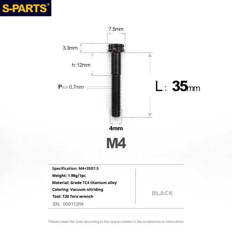 S-PARTS A3 Gold M4 TC4 Titanium Screw Bolt | Standard Parts for Electric Vehicle Motorcycle Car - Detail 93