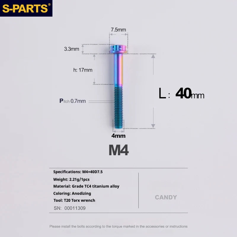 S-PARTS A3 Gold M4 TC4 Titanium Screw Bolt | Standard Parts for Electric Vehicle Motorcycle Car - Detail 97