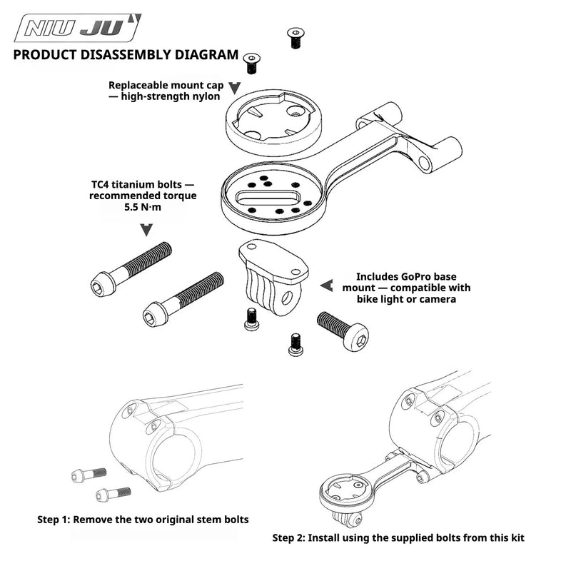 NIUJU CNC Aluminum Computer Mount for Giant Contact SL / SLR / Aero Stem | 42g | Garmin / Wahoo / Bryton / Giant / Cateye - Detail 4