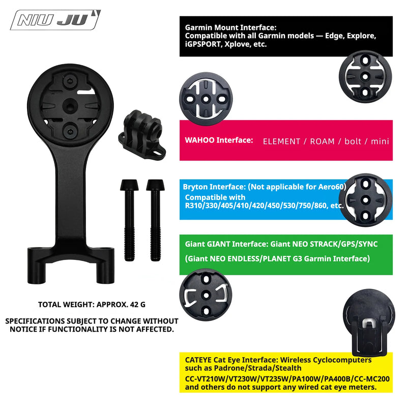 NIUJU CNC Aluminum Computer Mount for Giant Contact SL / SLR / Aero Stem | 42g | Garmin / Wahoo / Bryton / Giant / Cateye - Detail 5