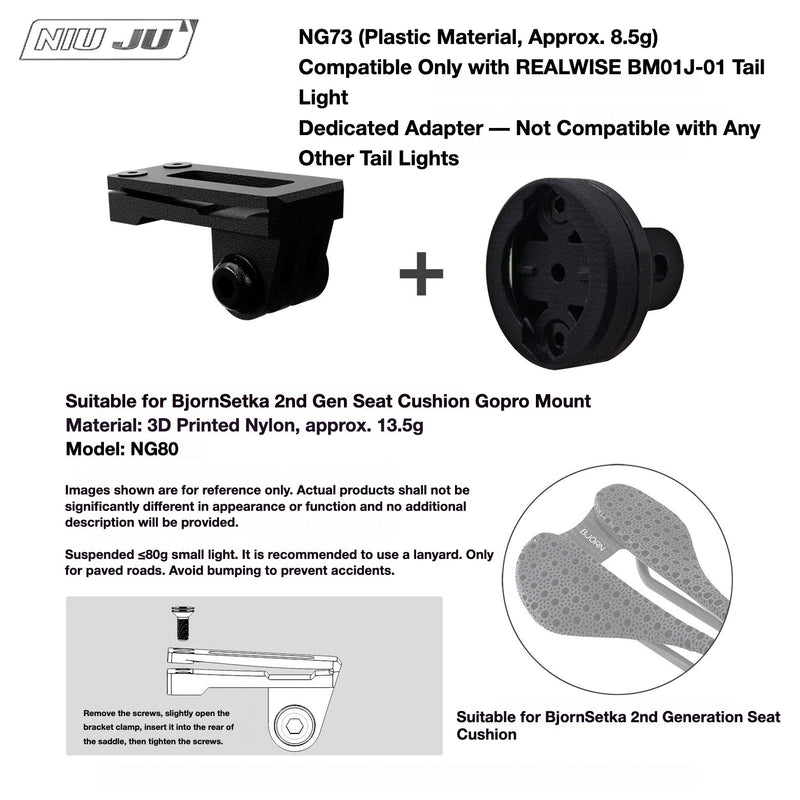 NIUJU Torque Saddle Mount for Bjorn Setka Gen 2 — GoPro / Tail Light / Race Number NG80 + REALWISE Tail Light Adapter NG73