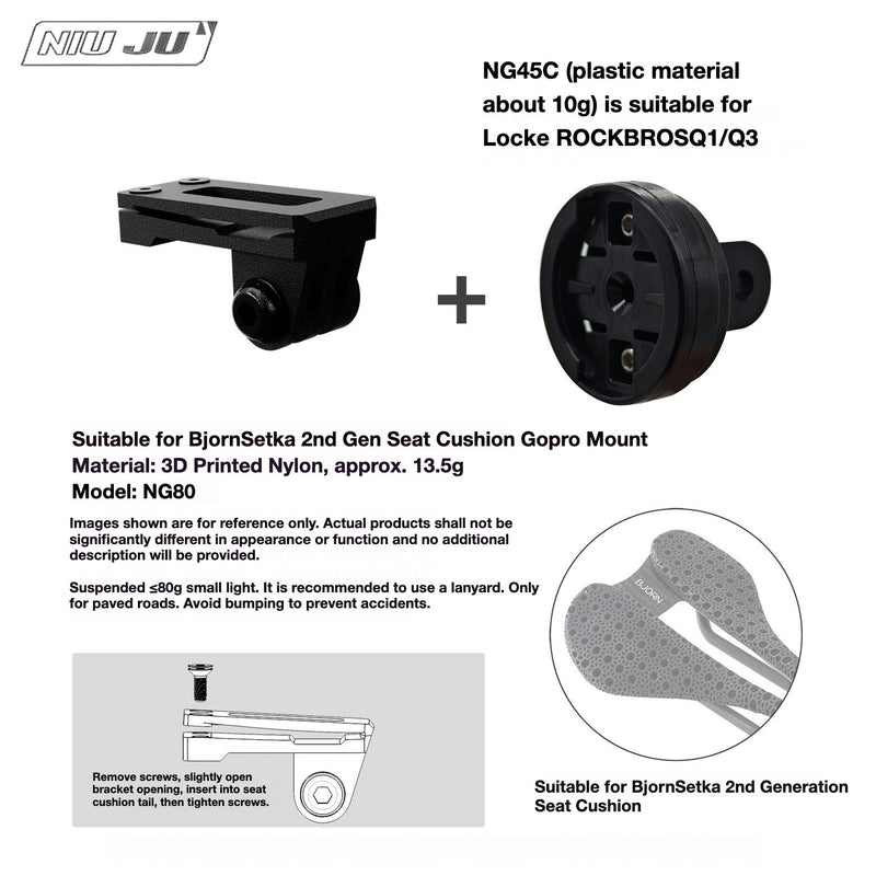 NIUJU Torque Saddle Mount for Bjorn Setka Gen 2 — GoPro / Tail Light / Race Number NG80 + ROCKBROS Q3 Adapter NG45C