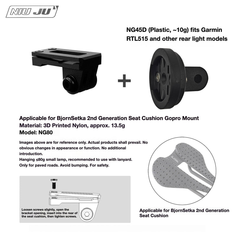 NIUJU Torque Saddle Mount for Bjorn Setka Gen 2 — GoPro / Tail Light / Race Number NG80 + Garmin RTL515 Adapter NG45D