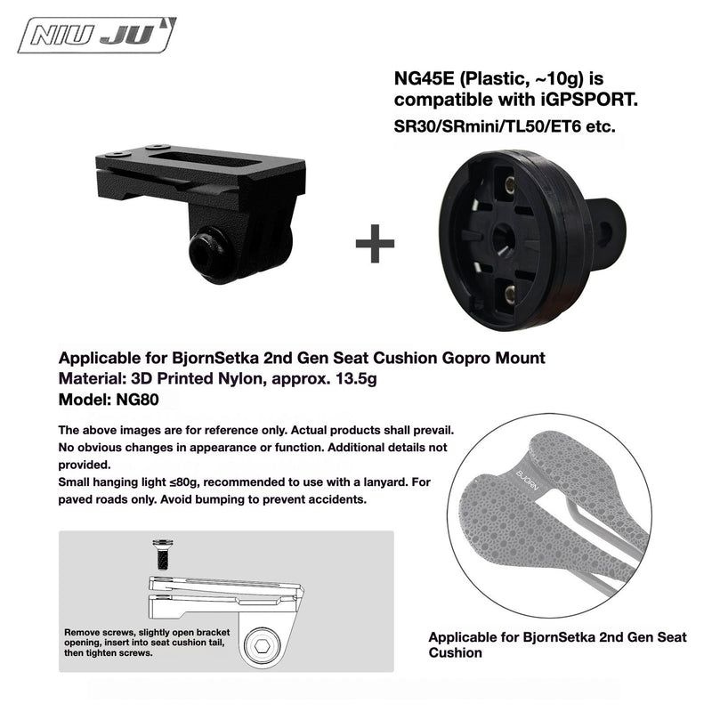 NIUJU Torque Saddle Mount for Bjorn Setka Gen 2 — GoPro / Tail Light / Race Number NG80 + iGPSPORT Adapter NG45E