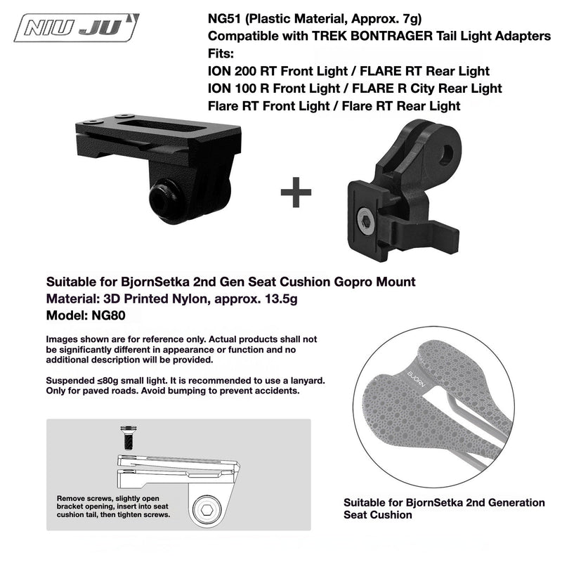 NIUJU Torque Saddle Mount for Bjorn Setka Gen 2 — GoPro / Tail Light / Race Number NG80 + Trek Tail Light Adapter NG51