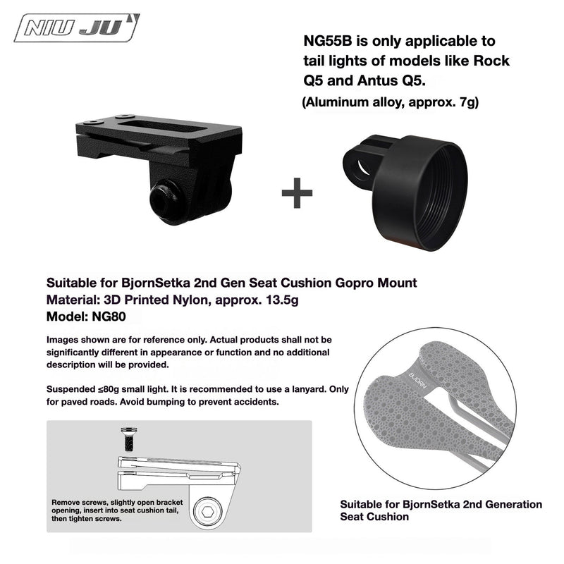 NIUJU Torque Saddle Mount for Bjorn Setka Gen 2 — GoPro / Tail Light / Race Number NG80 + ROCKBROS Q5 Adapter NG55B