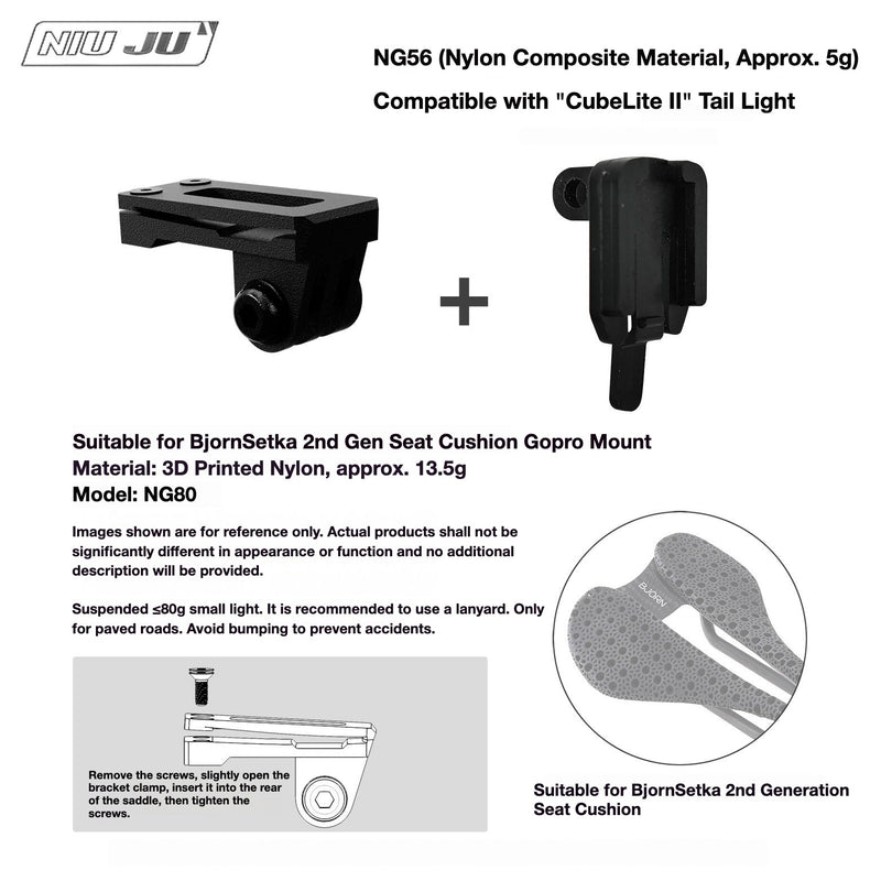 NIUJU Torque Saddle Mount for Bjorn Setka Gen 2 — GoPro / Tail Light / Race Number NG80 + Cubelite 2 Adapter NG56