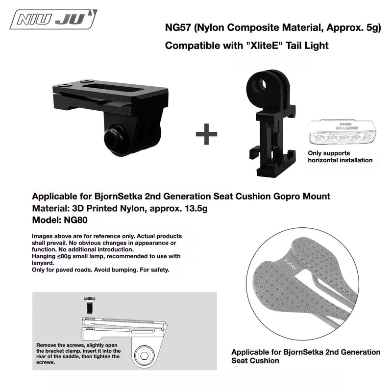NIUJU Torque Saddle Mount for Bjorn Setka Gen 2 — GoPro / Tail Light / Race Number NG80 + XLITE ET Adapter NG57